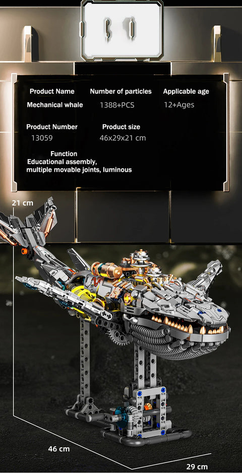 Technical Mechanical Whale Sea Life Animal World Assembly Building Blocks Bricks Set With Light