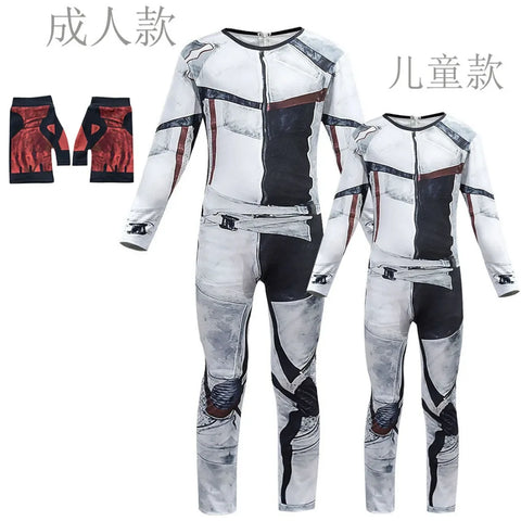 Descendants 3 Carlos Gil Cosplay Costume – Polyester 3D Printed Jumpsuit with Wig for Adults and Kids, Ideal for Halloween Events