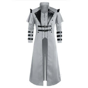 Vintage Steampunk Assassin Costume – Black Gothic Split Jacket with Medieval Pirate and Elven Style for Adult Men
