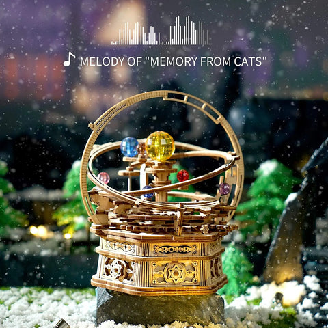 Robotime ROKR 84-Piece DIY 3D Starry Night Wooden Model – Rotatable Music Box Building Kit for Children and Adults
