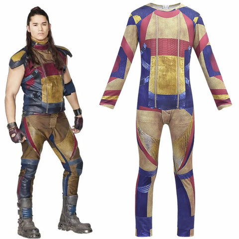 Descendants 3 Carlos Gil Cosplay Costume – Polyester 3D Printed Jumpsuit with Wig for Adults and Kids, Ideal for Halloween Events