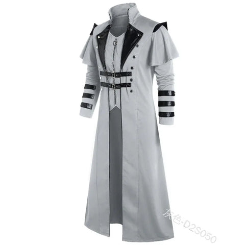 Vintage Steampunk Assassin Costume – Black Gothic Split Jacket with Medieval Pirate and Elven Style for Adult Men