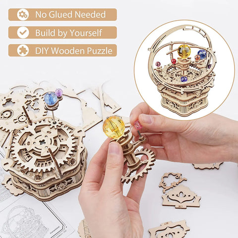 Robotime ROKR 84-Piece DIY 3D Starry Night Wooden Model – Rotatable Music Box Building Kit for Children and Adults