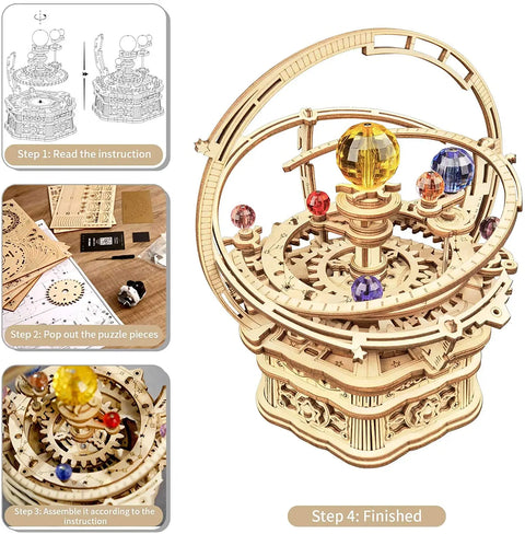 Robotime ROKR 84-Piece DIY 3D Starry Night Wooden Model – Rotatable Music Box Building Kit for Children and Adults