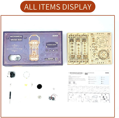 Robotime ROKR 84-Piece DIY 3D Starry Night Wooden Model – Rotatable Music Box Building Kit for Children and Adults