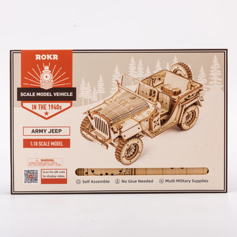 Robotime ROKR 3D Puzzle – Movable Steam Train, Car & Jeep Wooden Model Assembly Kit for Children and Adults