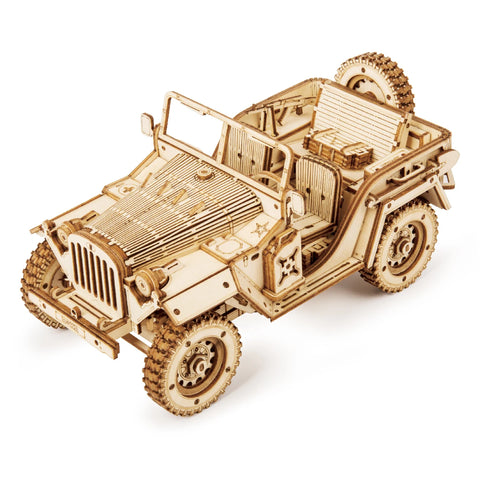 Robotime ROKR 3D Puzzle – Movable Steam Train, Car & Jeep Wooden Model Assembly Kit for Children and Adults