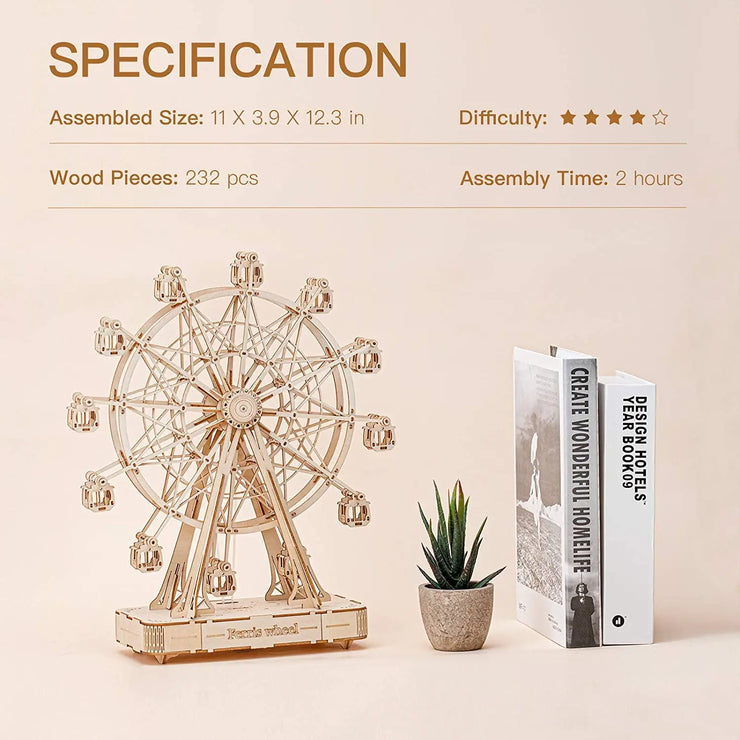 Robotime Rolife Rotatable Ferris Wheel – 232pcs DIY 3D Wooden Model Kit