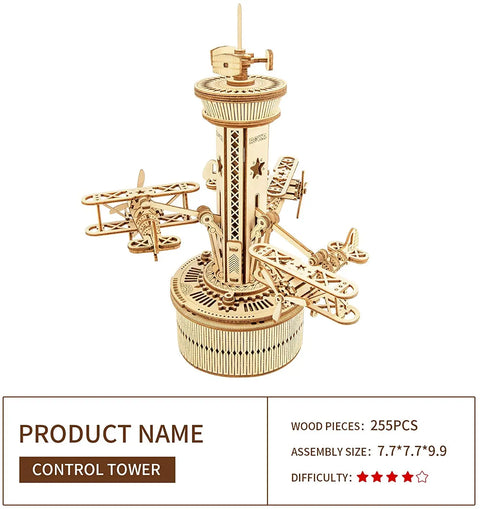 Robotime ROKR 84-Piece DIY 3D Starry Night Wooden Model – Rotatable Music Box Building Kit for Children and Adults