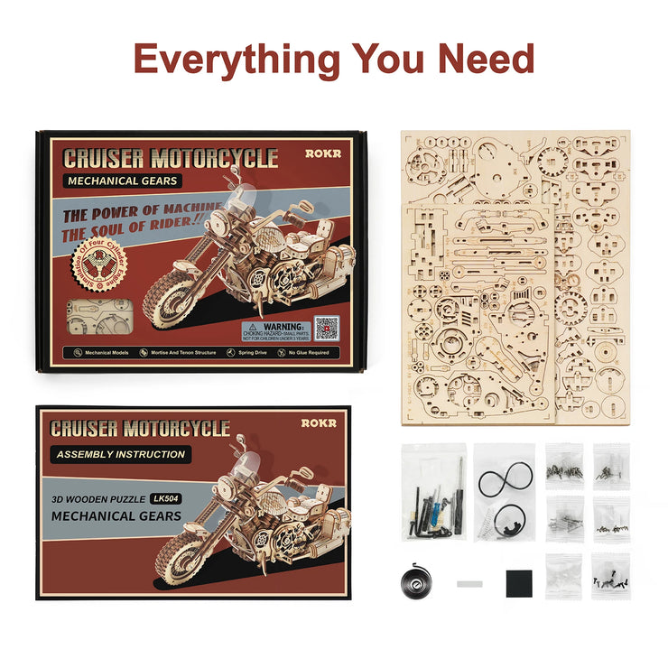 Robotime ROKR Cruiser Motorcycle DIY Wooden Model Kit – 420pcs Assembly Puzzle LK504