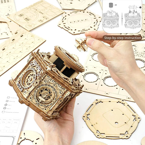 Robotime ROKR 84-Piece DIY 3D Starry Night Wooden Model – Rotatable Music Box Building Kit for Children and Adults