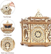 Robotime ROKR 84-Piece DIY 3D Starry Night Wooden Model – Rotatable Music Box Building Kit for Children and Adults