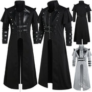 Vintage Steampunk Assassin Costume – Black Gothic Split Jacket with Medieval Pirate and Elven Style for Adult Men