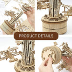 Robotime ROKR 84-Piece DIY 3D Starry Night Wooden Model – Rotatable Music Box Building Kit for Children and Adults