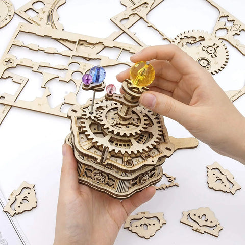 Robotime ROKR 84-Piece DIY 3D Starry Night Wooden Model – Rotatable Music Box Building Kit for Children and Adults