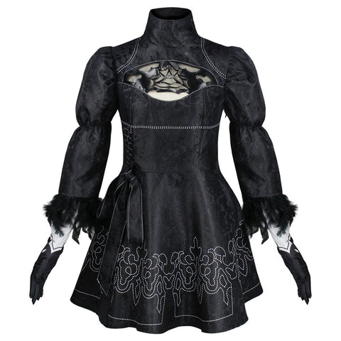 Big Size Yorha 2B Cosplay Costume Black Leotard Dress 2B Full Set Halloween Shojou Magical Girl Outfits Wig Gloves Eyemask Socks