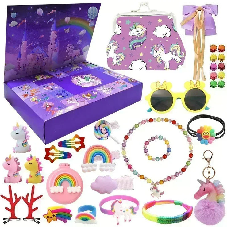 Christmas Advent Calendar Box Princess Dress Up Headwear Jewelry Set cute unicorn toys 24Days Countdown Calendar Xmas Gifts