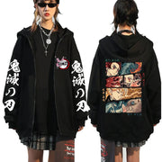 Anime Demon Slayer Zip Up Hoodies Kamado Nezuko And Kamado Tanjirou Print Men Women Harajuku Sweatshirt