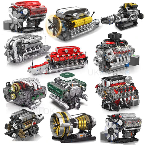 Engine Building Blocks Model Series Technical STEM Toys Moc Tank V8 Engine Supercar W16 Bricks Assembly Toy Set Kids Adults Gift