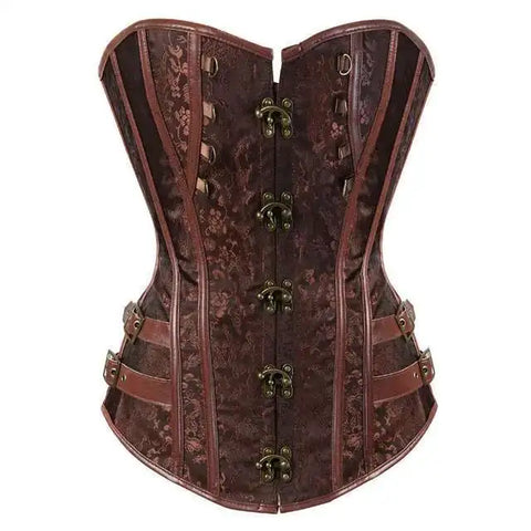Steampunk Corsets for Women Gothic Corset Bustier Zipper Plus Size Vintage Faux Leather Corset Top Brown Plus Sizes