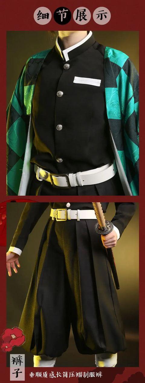 Demon Slayers Kimetsu No Yaiba Anime Kamado Tanjirou Cosplay Costume Women Men Kisatsutai Uniform Wig Halloween Comic Con Outfit