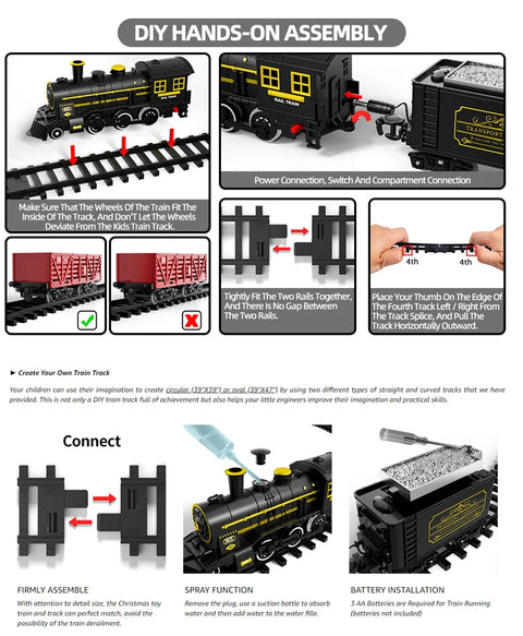 Large Electric Train Track Set – Classic Steam Engine with Lights, Sounds & Long Tracks for Kids