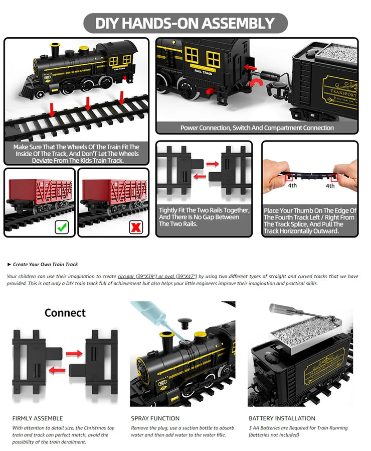 Large Electric Train Track Set – Classic Steam Engine with Lights, Sounds & Long Tracks for Kids
