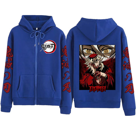 Anime Demon Slayer Doma Zipper Hoodie Harajuku Hip Hop Pullover Tops Sweatshirt Gift
