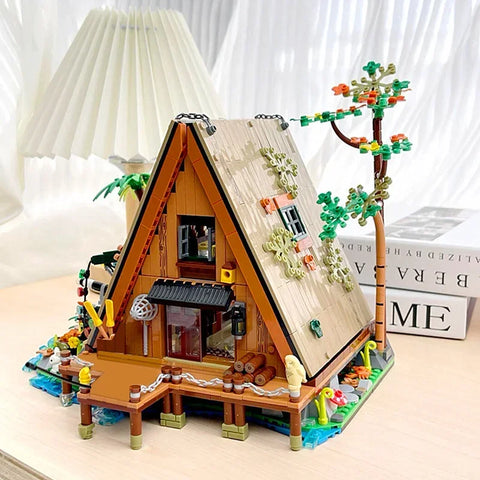1486PCS A-Frame Forest Cabin Fishing House Model MINI-Building Block Bricks Toy Gift