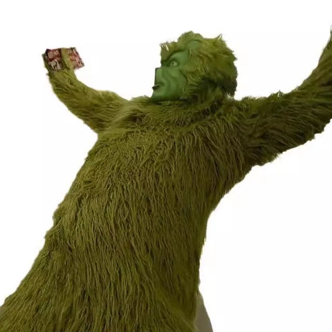 Green Furry Monster Costume – Christmas Cosplay Suit with Santa Styling for Stage, Halloween & Holiday Performances