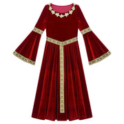 Girls Medieval Renaissance Velvet Dress Princess Queen Cosplay Costume Party Dress