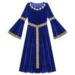 Girls Medieval Renaissance Velvet Dress Princess Queen Cosplay Costume Party Dress