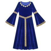 Girls Medieval Renaissance Velvet Dress Princess Queen Cosplay Costume Party Dress