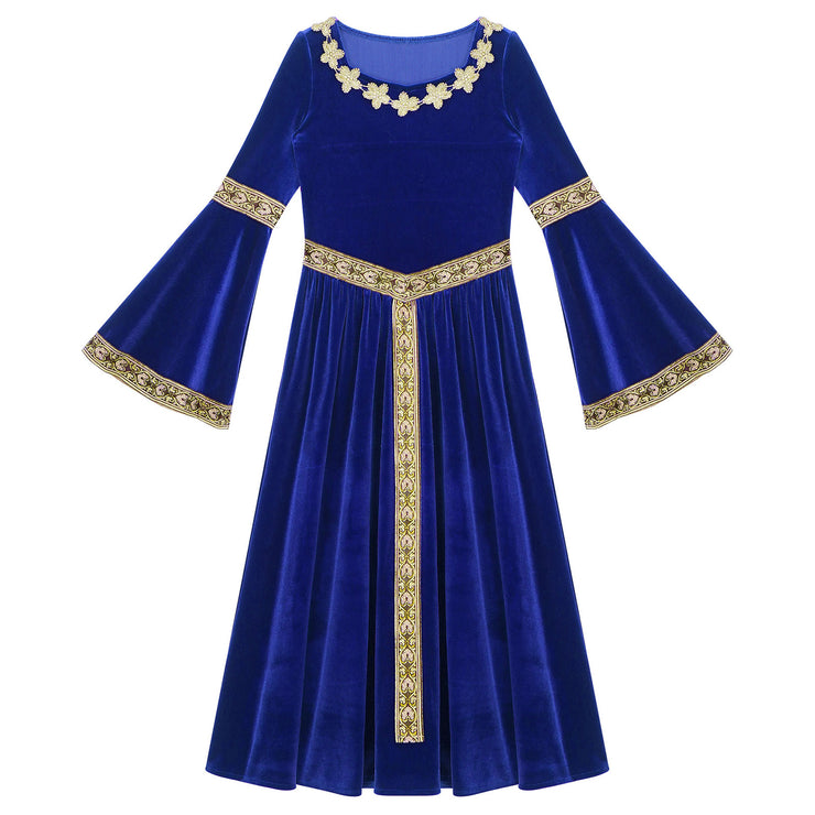 Girls Medieval Renaissance Velvet Dress Princess Queen Cosplay Costume Party Dress