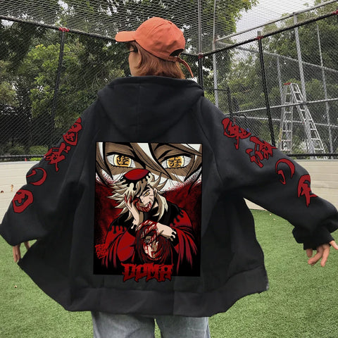 Anime Demon Slayer Doma Zipper Hoodie Harajuku Hip Hop Pullover Tops Sweatshirt Gift