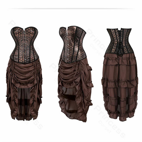 Steampunk Pirate Costume for Women – Cagalli Yulia cosplay Leather Corset Top with Drawstring Skirt Plus Size