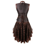 Brown Medieval Gothic Steampunk Faux Leather Overbust Corset with Skirt – Plus Size Pirate Costume Dress