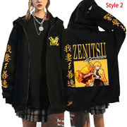 Demon Slayer Anime Zippper Jacket Agatsuma Zenitsu Print Hooded Men Women Manga Zip Hoodies Harajuku Male Oversized Sweatshirt