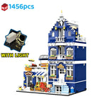 1456/1950/2225 pcs European Market Street Café Villa Store House MINI Bricks Building Blocks City Street View Scene Model