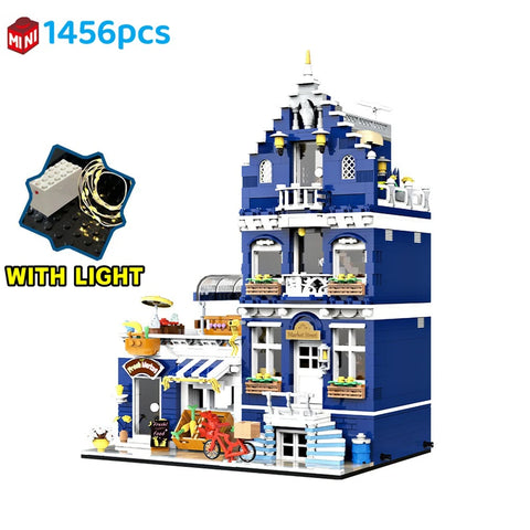 1456/1950/2225 pcs European Market Street Café Villa Store House MINI Bricks Building Blocks City Street View Scene Model