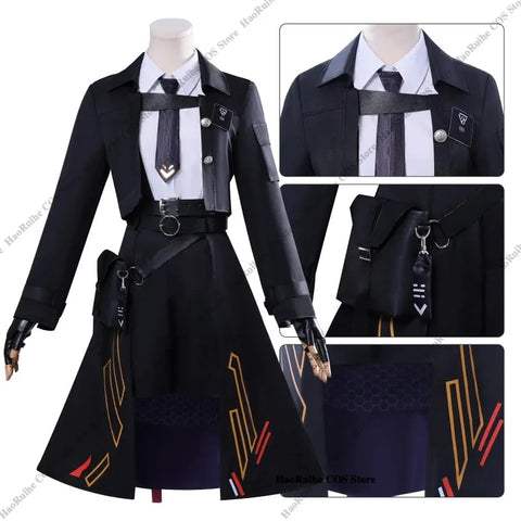 Game Love and Deepspace Anime Cosplay Costume Black Fashion Wig Dress Uniform for Women Girls Halloween Party Role Play