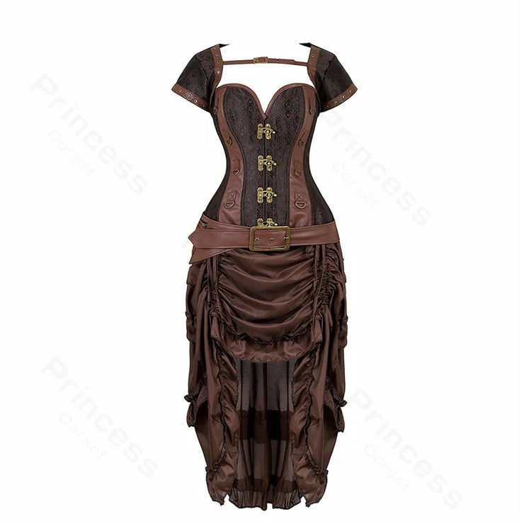 Steampunk Pirate Costume for Women – Cagalli Yulia cosplay Leather Corset Top with Drawstring Skirt Plus Size