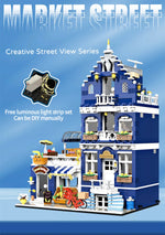 1456/1950/2225 pcs European Market Street Café Villa Store House MINI Bricks Building Blocks City Street View Scene Model