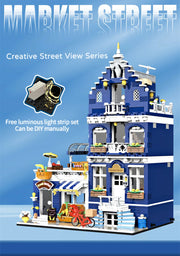 1456/1950/2225 pcs European Market Street Café Villa Store House MINI Bricks Building Blocks City Street View Scene Model