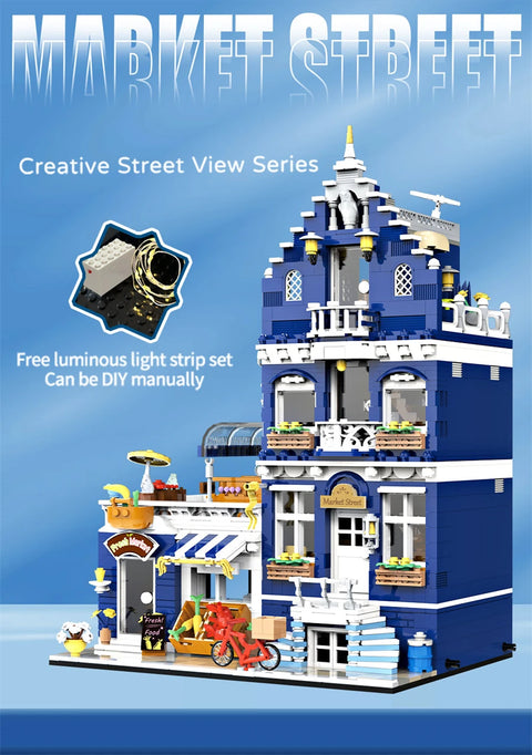 1456/1950/2225 pcs European Market Street Café Villa Store House MINI Bricks Building Blocks City Street View Scene Model