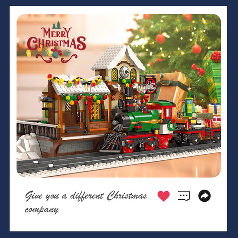 1362pcs Christmas Train Station Architectural Scenery Building Blocks Bricks Model Assembly DIY Toys for Kid Christmas Gift