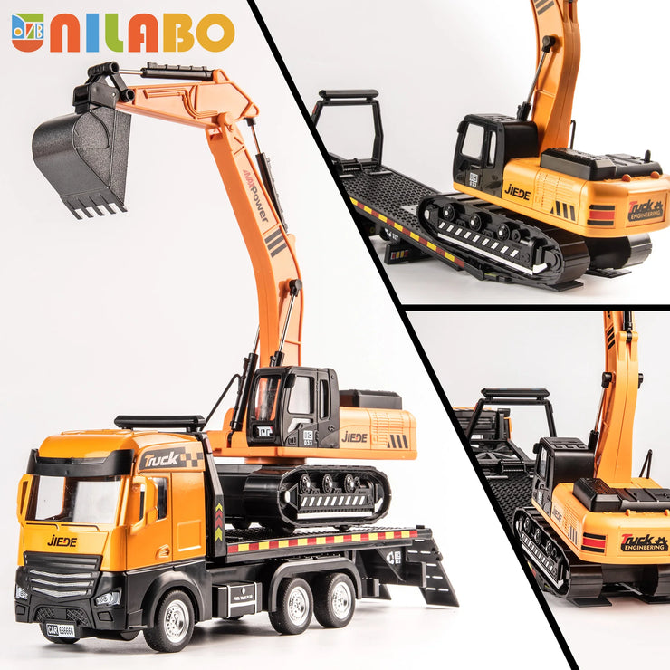 Alloy Construction Vehicle Set with Container Truck, Tower Crane & Excavator – STEM Toy for Ages 3–8