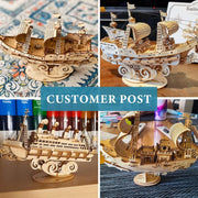 Robotime Vintage Wooden Watercraft Model Kit 3D Wooden Puzzle Best Gift Ideas for Adults Sailling Ship