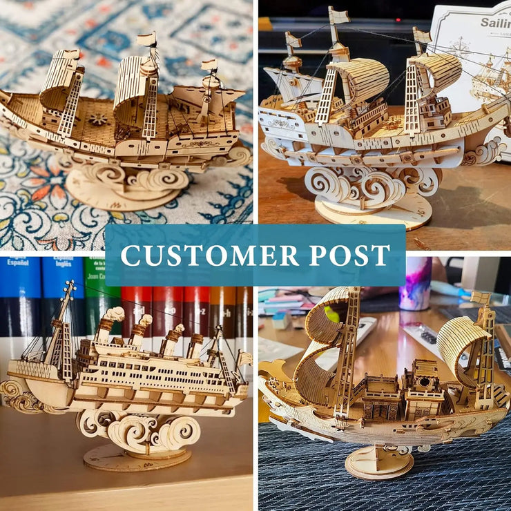 Robotime Vintage Wooden Watercraft Model Kit 3D Wooden Puzzle Best Gift Ideas for Adults Sailling Ship