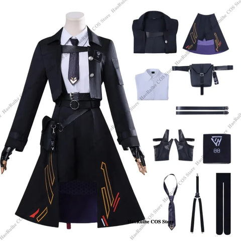 Game Love and Deepspace Anime Cosplay Costume Black Fashion Wig Dress Uniform for Women Girls Halloween Party Role Play